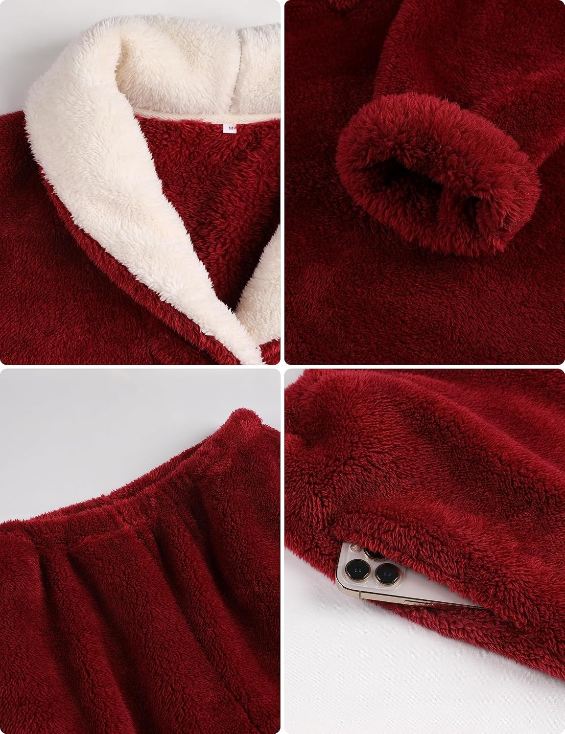 image:imageSpringrain Womens Fluffy Pajamas Set Warm Fleece Pjs SleepwearRed