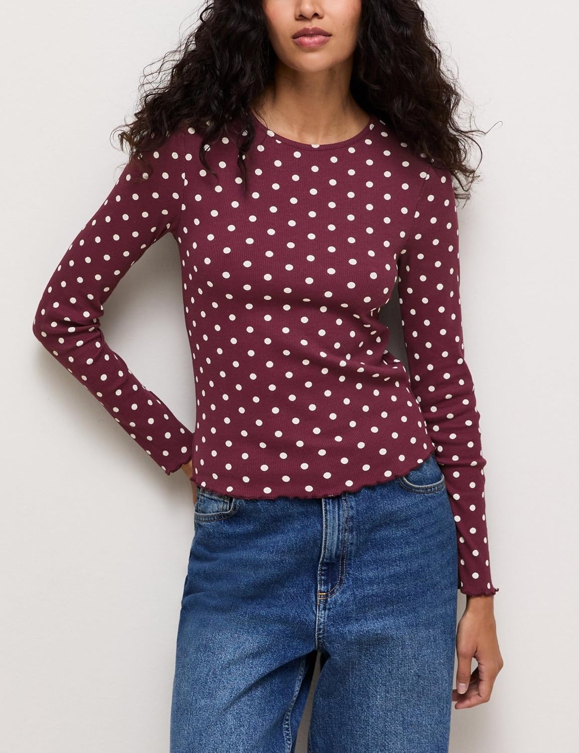 image:imageSpringrain Womens Polka Dot Long Sleeve T Shirt Crew Neck Knit TopWinered