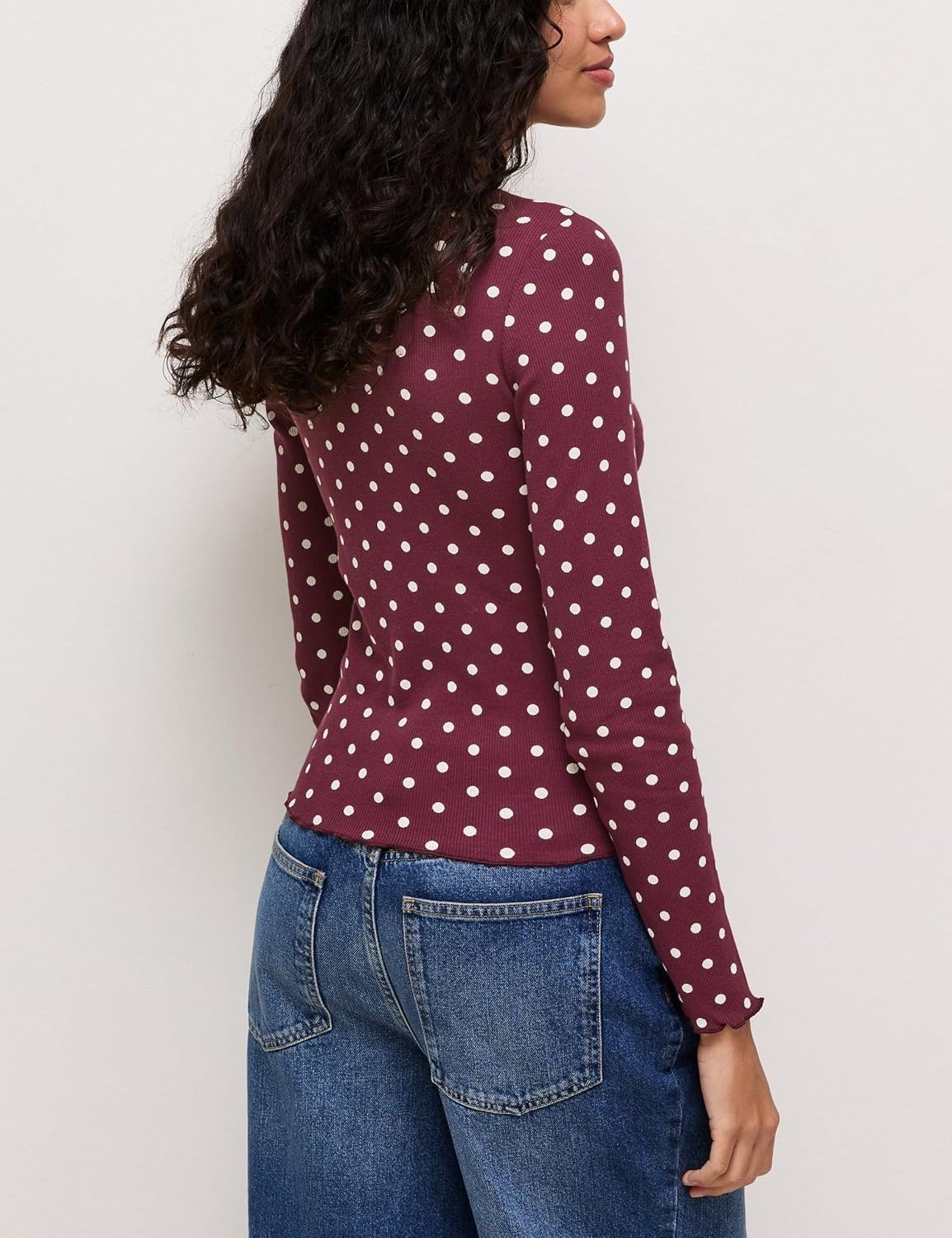 image:imageSpringrain Womens Polka Dot Long Sleeve T Shirt Crew Neck Knit TopWinered