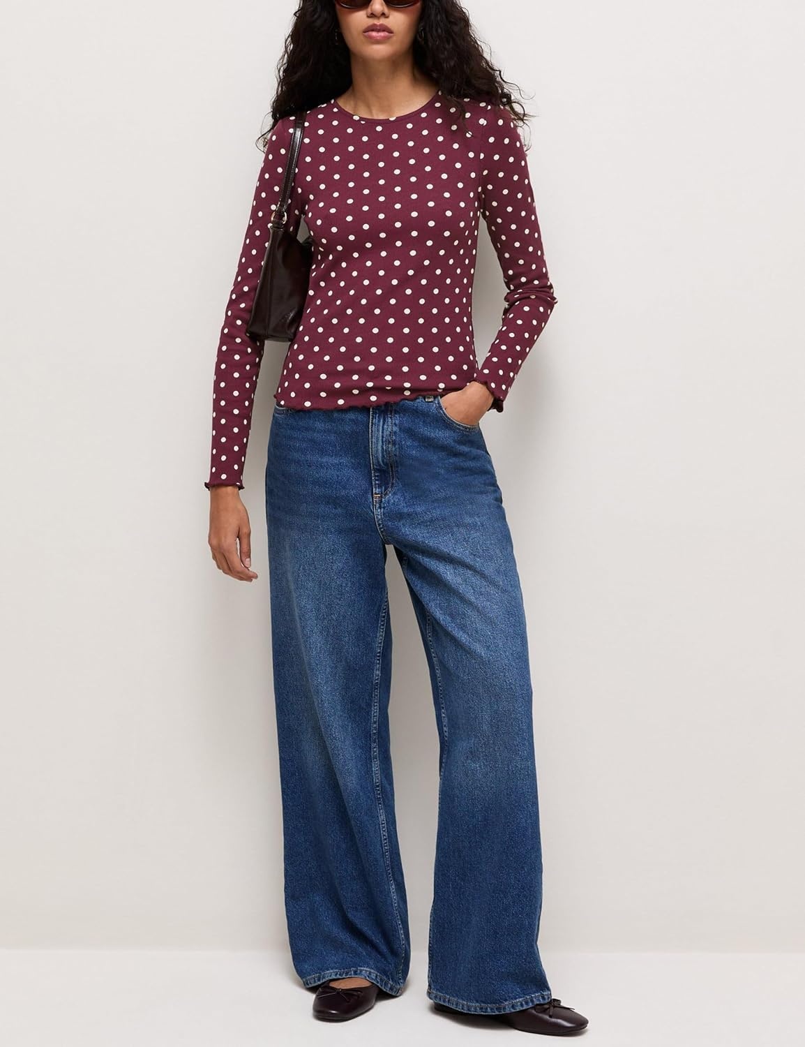 image:imageSpringrain Womens Polka Dot Long Sleeve T Shirt Crew Neck Knit TopWinered