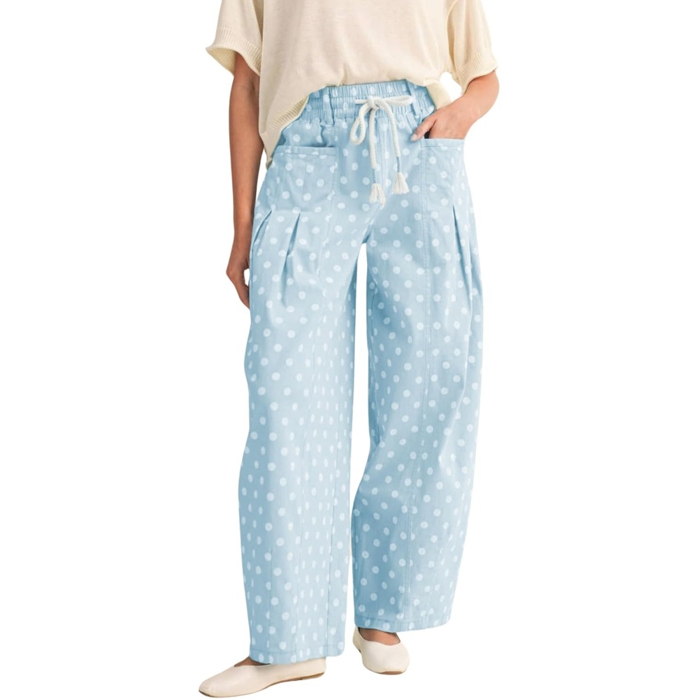 image:imageSpringrain Womens Polka Dot Wide Leg Pants Barrel TrousersBlueM