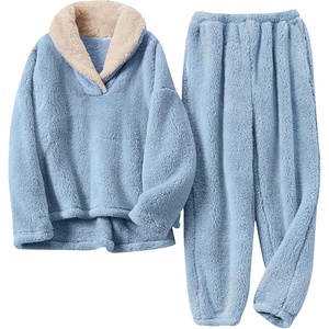 Springrain Womens Fluffy Pajamas Set Warm Fleece Pjs Sleepwear(Blue)