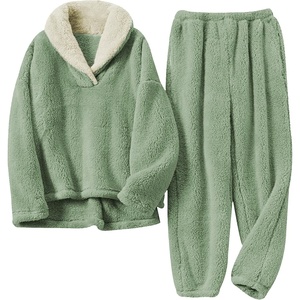 Springrain Womens Fluffy Pajamas Set Warm Fleece Pjs Sleepwear(Green)