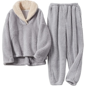 Springrain Womens Fluffy Pajamas Set Warm Fleece Pjs Sleepwear(Grey)