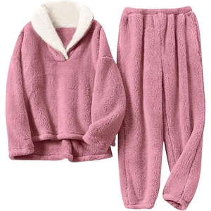 Springrain Womens Fluffy Pajamas Set Warm Fleece Pjs Sleepwear(Pink)