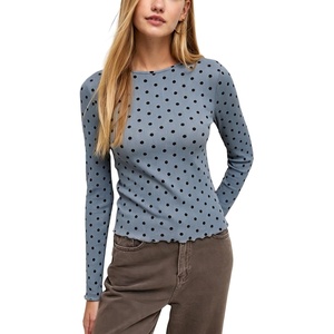 Springrain Womens Polka Dot Long Sleeve T Shirt Crew Neck Knit Top(Dustyblue)