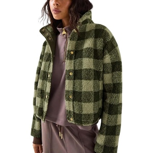 Springrain Women’s Plaid Sherpa Fleece Jacket Button Down Checkered Coat(Armygreen)