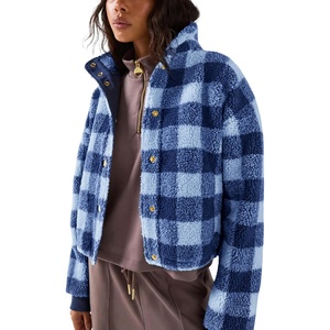Springrain Women’s Plaid Sherpa Fleece Jacket Button Down Checkered Coat(Dustyblue)