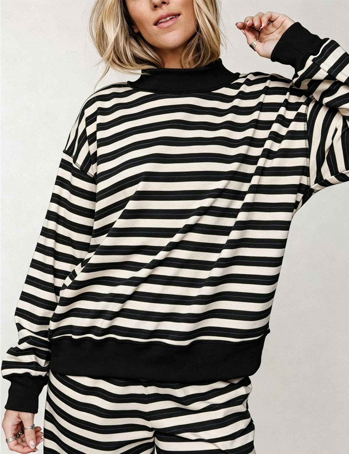 image:imageSpringrain Womens 2 Piece Outfits Striped Fashion Lounge Sets Fall 2026Black