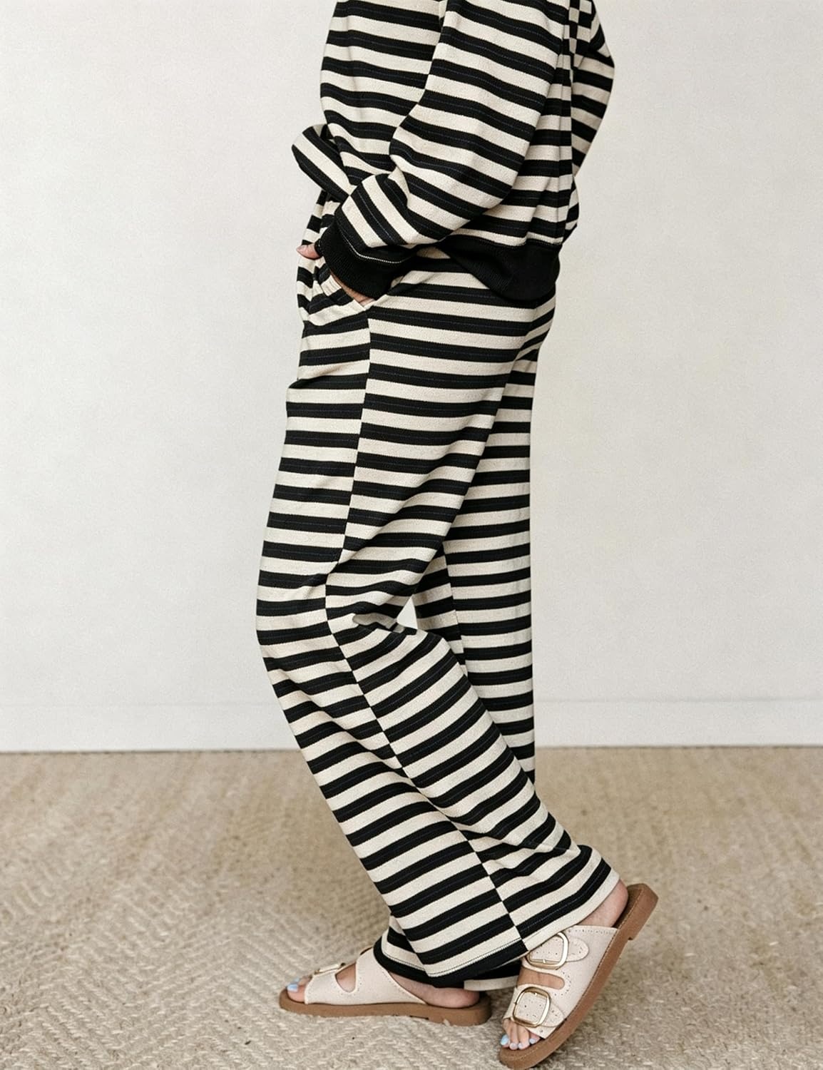 image:imageSpringrain Womens 2 Piece Outfits Striped Fashion Lounge Sets Fall 2026Black