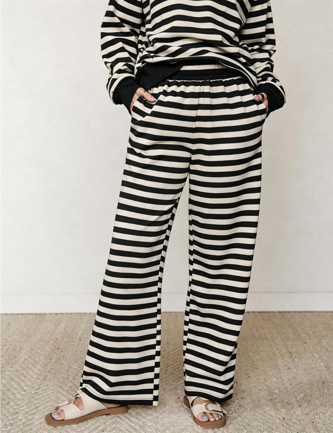 image:imageSpringrain Womens 2 Piece Outfits Striped Fashion Lounge Sets Fall 2026Black