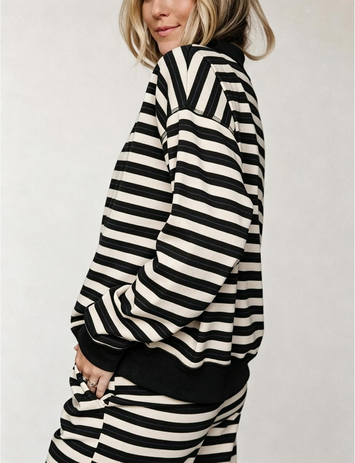 image:imageSpringrain Womens 2 Piece Outfits Striped Fashion Lounge Sets Fall 2026Black