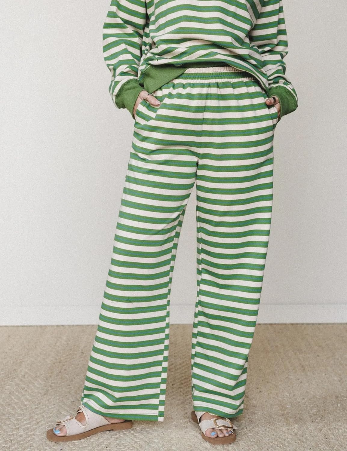 image:imageSpringrain Womens 2 Piece Outfits Striped Fashion Lounge Sets Fall 2026Green