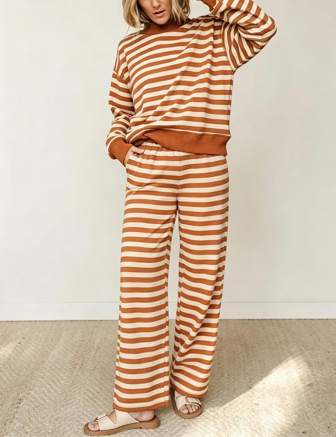 image:imageSpringrain Womens 2 Piece Outfits Striped Fashion Lounge Sets Fall 2026Orange