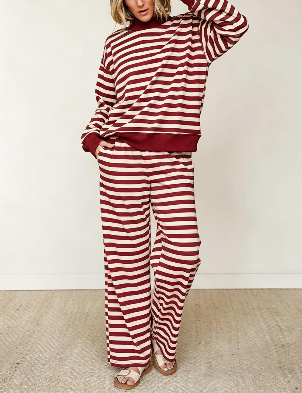 image:imageSpringrain Womens 2 Piece Outfits Striped Fashion Lounge Sets Fall 2026Red