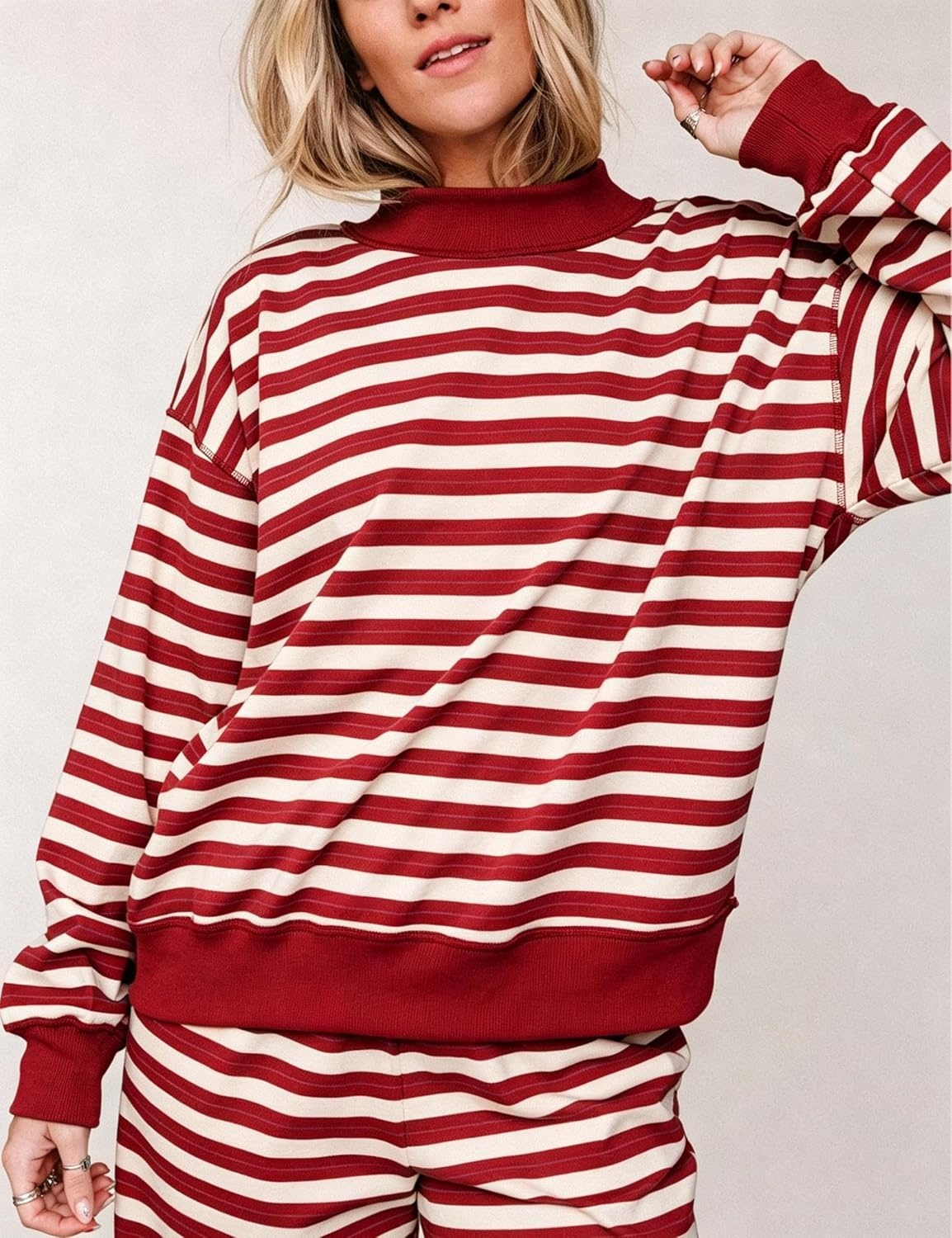 image:imageSpringrain Womens 2 Piece Outfits Striped Fashion Lounge Sets Fall 2026Red
