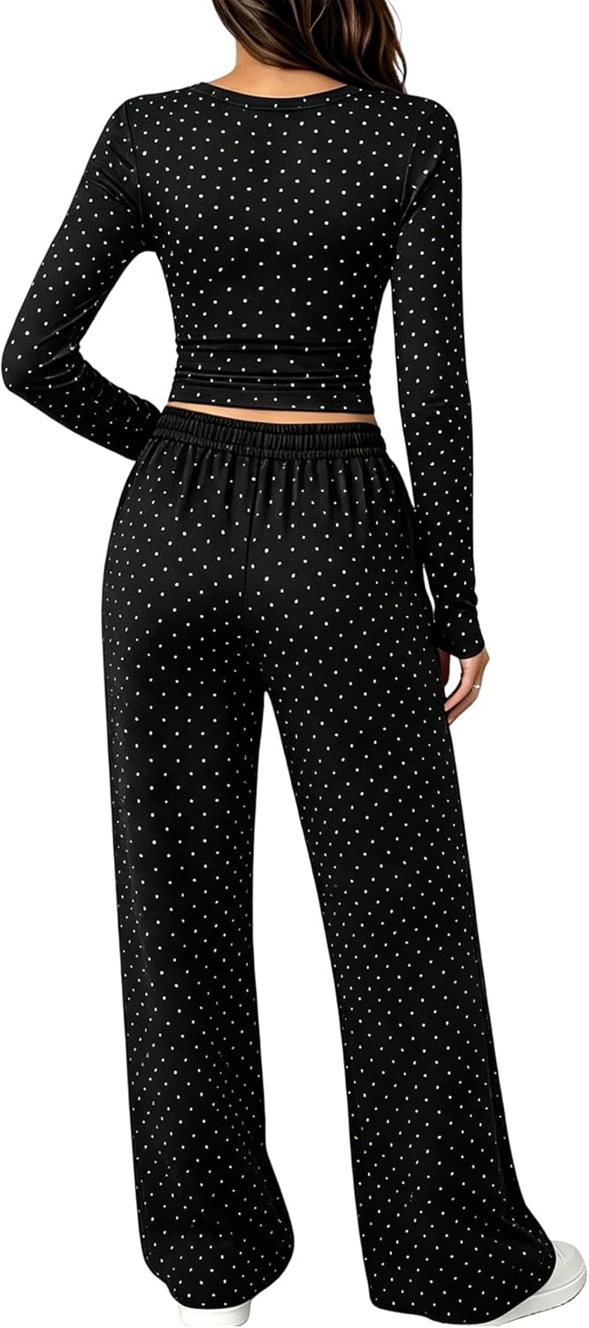 image:imageSpringrain Womens Lounge Sets Women 2 Piece Polka Dot OutfitBlack