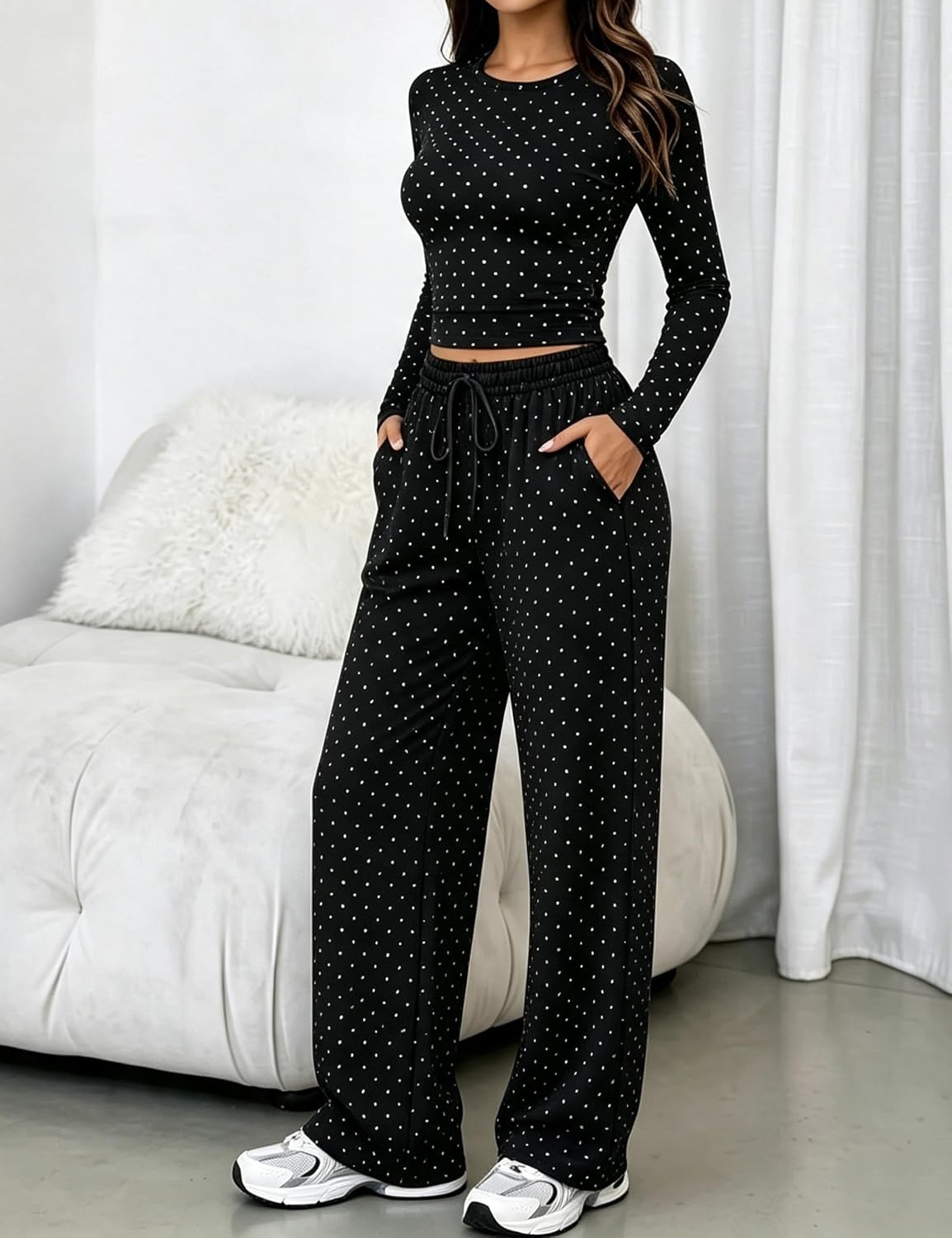 image:imageSpringrain Womens Lounge Sets Women 2 Piece Polka Dot OutfitBlack