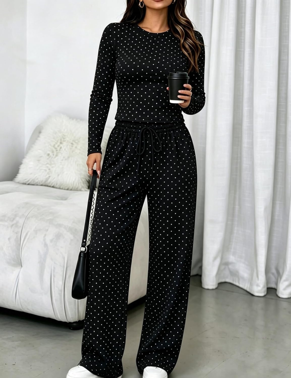 image:imageSpringrain Womens Lounge Sets Women 2 Piece Polka Dot OutfitBlack