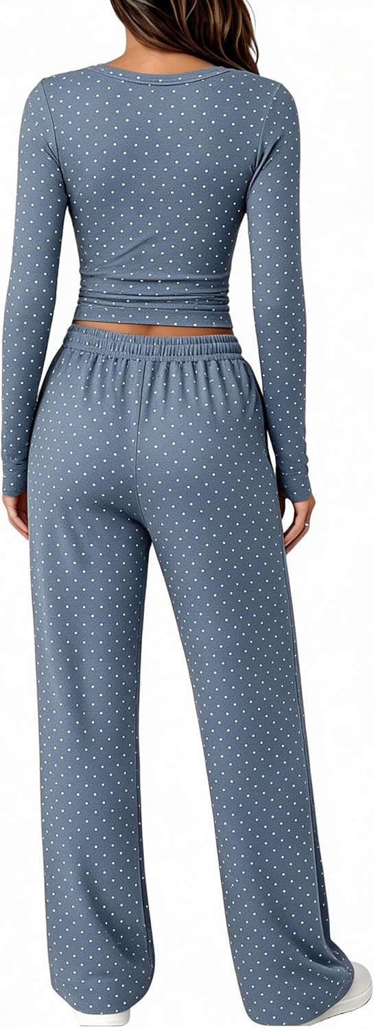 image:imageSpringrain Womens Lounge Sets Women 2 Piece Polka Dot OutfitDustyblue