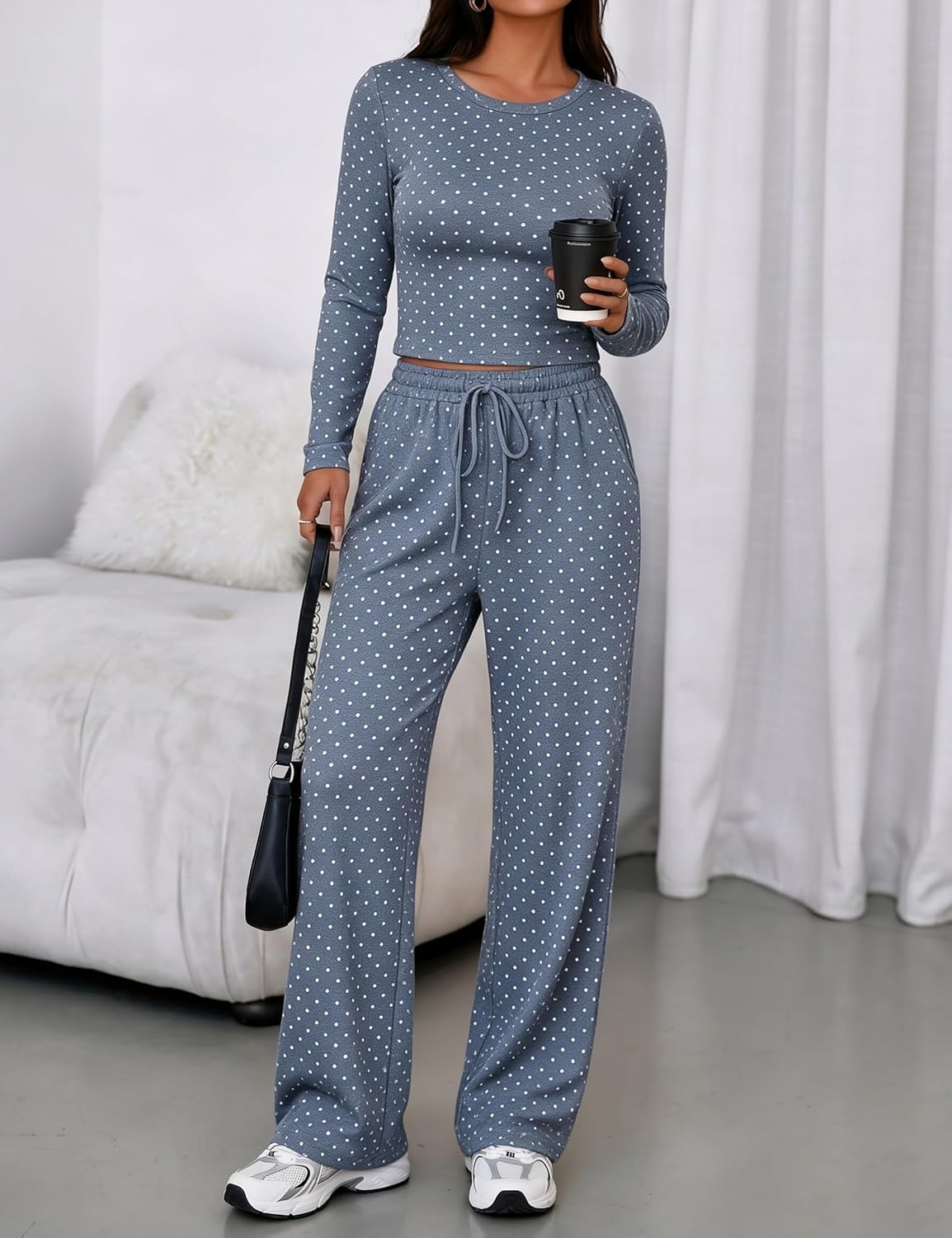 image:imageSpringrain Womens Lounge Sets Women 2 Piece Polka Dot OutfitDustyblue