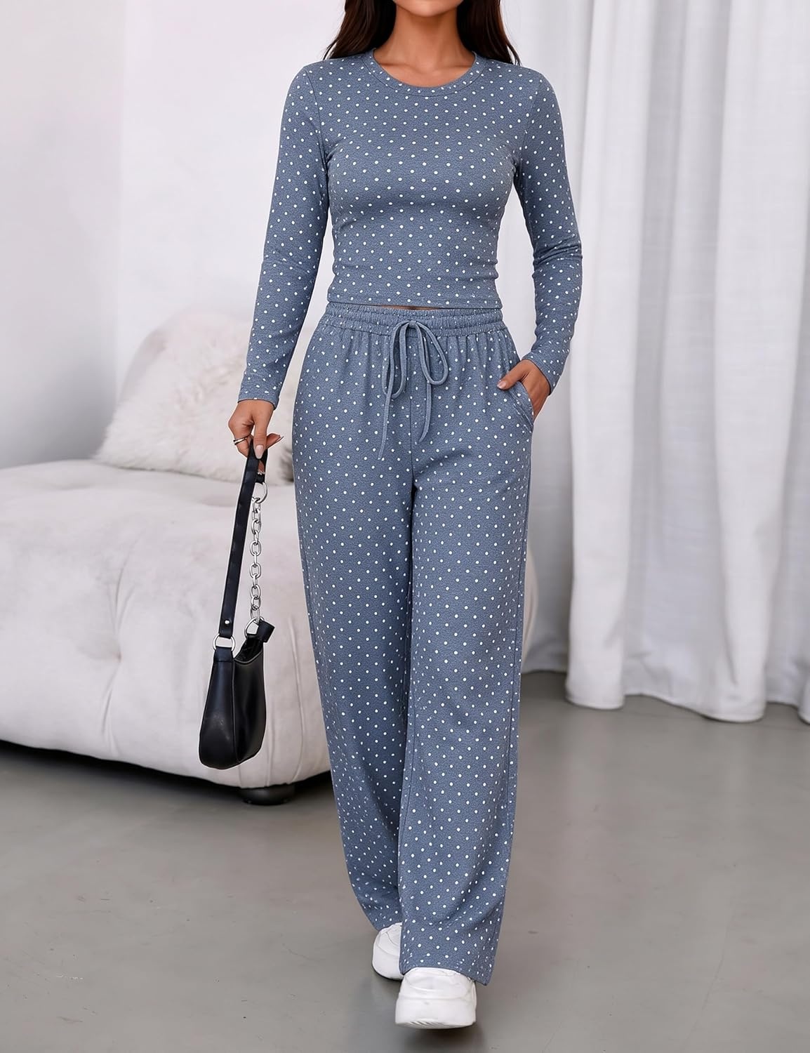 image:imageSpringrain Womens Lounge Sets Women 2 Piece Polka Dot OutfitDustyblue