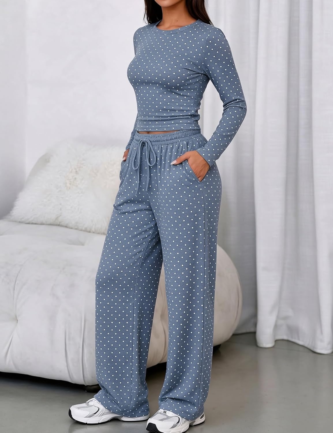 image:imageSpringrain Womens Lounge Sets Women 2 Piece Polka Dot OutfitDustyblue