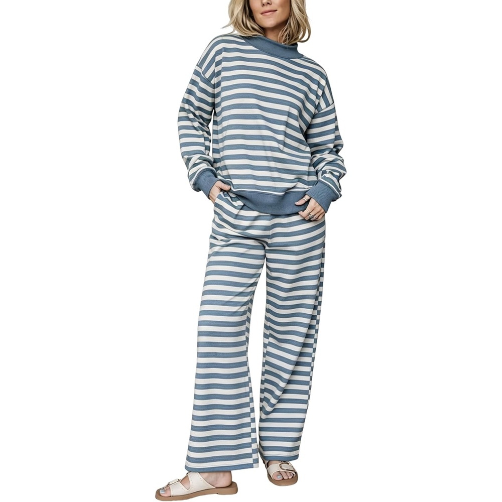 image:imageSpringrain Womens 2 Piece Outfits Striped Fashion Lounge Sets Fall 2026Bluegrey