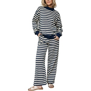 Springrain Women’s 2 Piece Outfits Striped Fashion Lounge Sets Fall 2026(Navy)