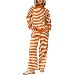 Springrain Women’s 2 Piece Outfits Striped Fashion Lounge Sets Fall 2026(Orange)