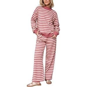 Springrain Women’s 2 Piece Outfits Striped Fashion Lounge Sets Fall 2026(Pink)