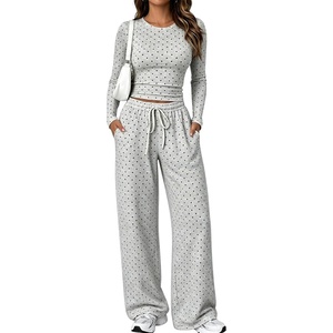 Springrain Women’s Lounge Sets Women 2 Piece Polka Dot Outfit(Heathergrey)