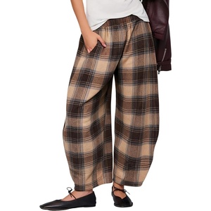 Springrain Women’s Plaid Wide Leg Pants Fall Winter Flannel Trousers(Brown)