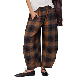 Springrain Women’s Plaid Wide Leg Pants Fall Winter Flannel Trousers(Camel)