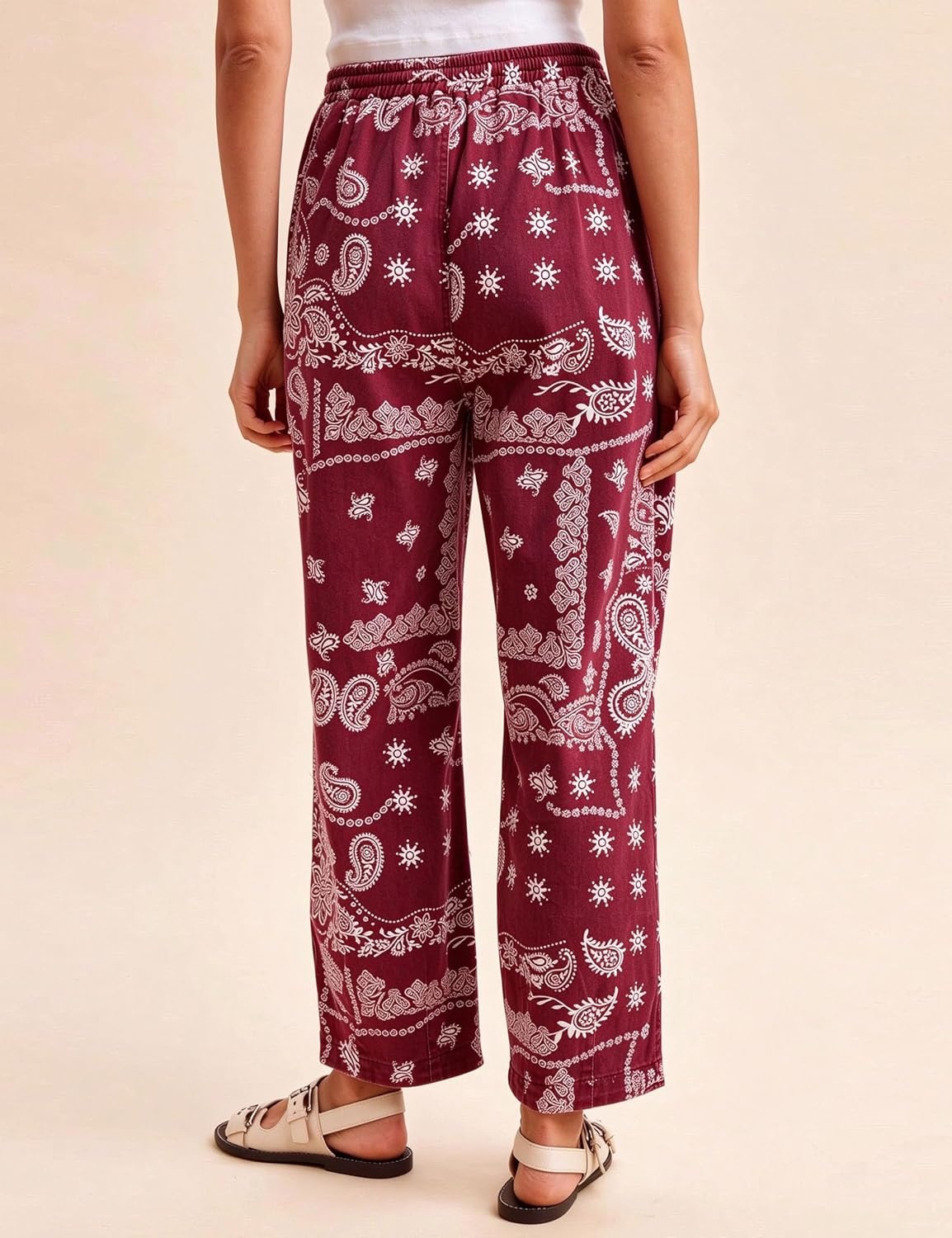 image:imageSpringrainnbspWomensnbspBandananbspPrintnbspBarrelnbspPantsnbspWidenbspLegnbspDrawstringnbspTrousersBurgundy