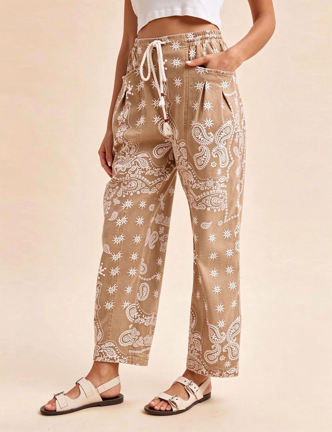 image:imageSpringrainnbspWomensnbspBandananbspPrintnbspBarrelnbspPantsnbspWidenbspLegnbspDrawstringnbspTrousersKhaki