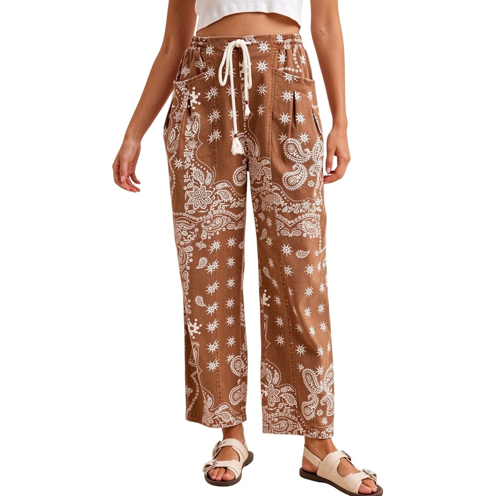 image:imageSpringrainnbspWomensnbspBandananbspPrintnbspBarrelnbspPantsnbspWidenbspLegnbspDrawstringnbspTrousersBrown