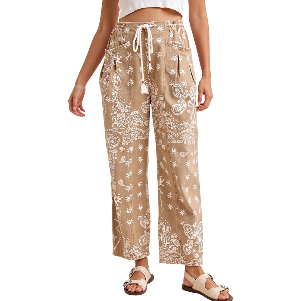 image:imageSpringrainnbspWomensnbspBandananbspPrintnbspBarrelnbspPantsnbspWidenbspLegnbspDrawstringnbspTrousersKhaki