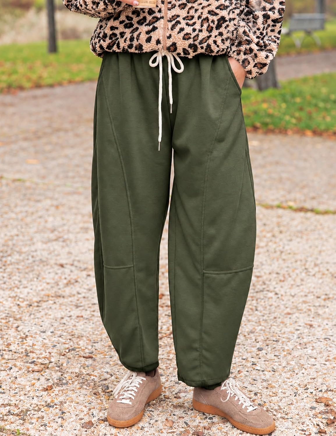 image:imageSpringrain Womens Barrel Leg Pants Drawstring CasualArmyGreenXL
