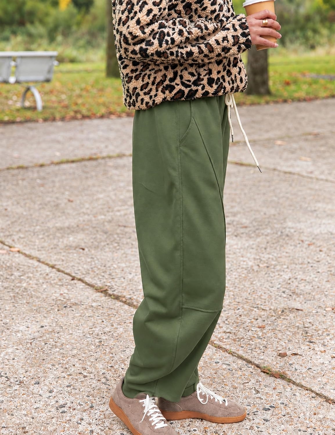 image:imageSpringrain Womens Barrel Leg Pants Drawstring CasualArmyGreenXS