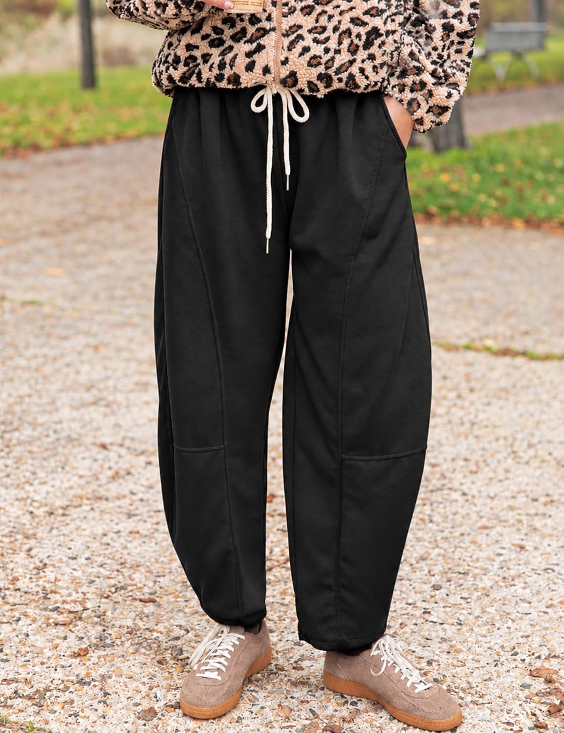 image:imageSpringrain Womens Barrel Leg Pants Drawstring CasualBlackL