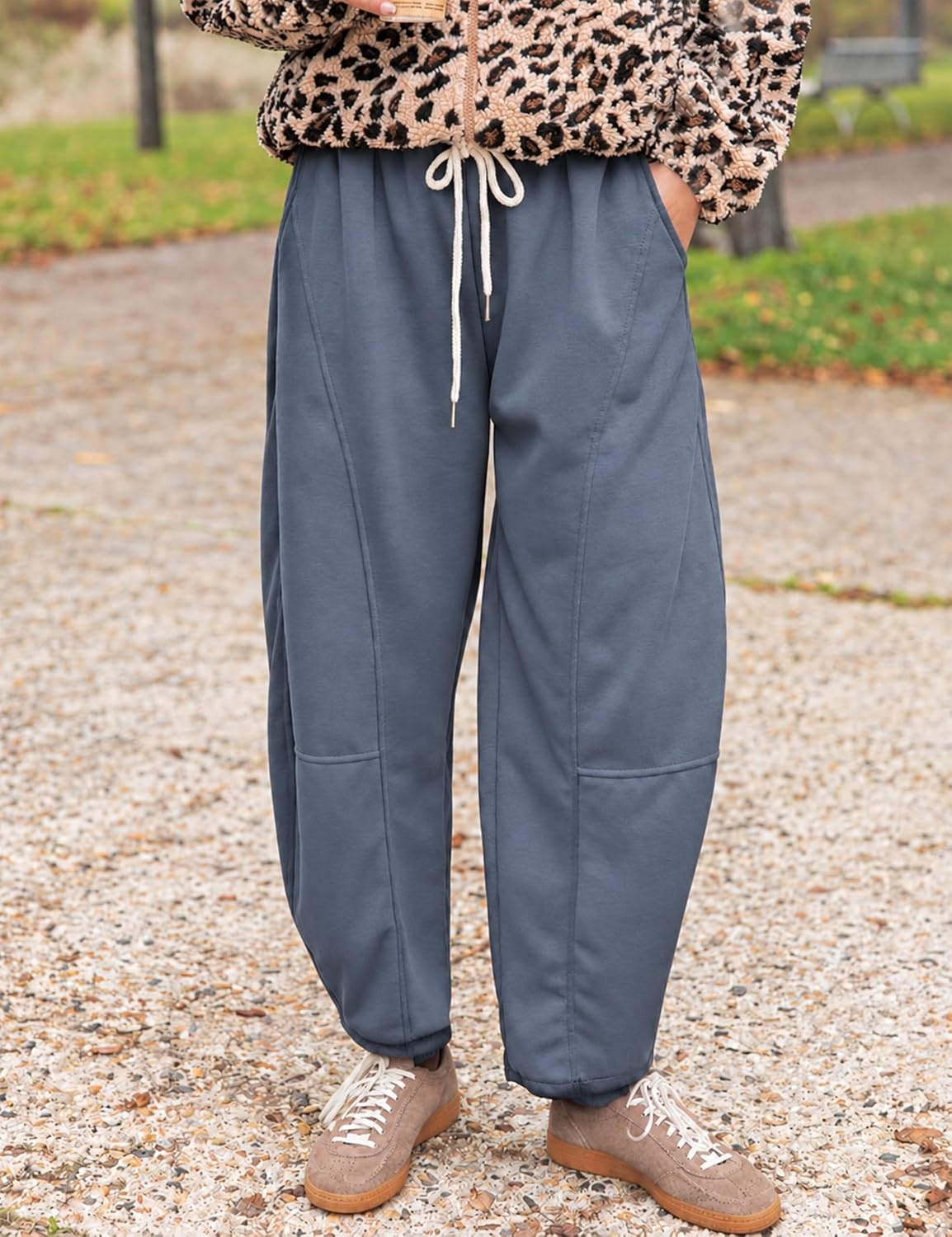 image:imageSpringrain Womens Barrel Leg Pants Drawstring CasualDustyBlueS