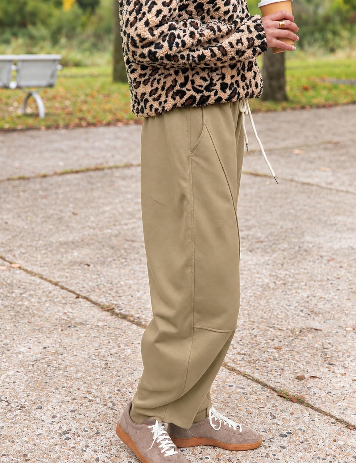image:imageSpringrain Womens Barrel Leg Pants Drawstring CasualKhakiS