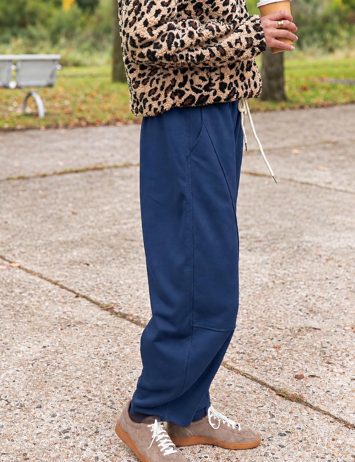 image:imageSpringrain Womens Barrel Leg Pants Drawstring CasualNavyM