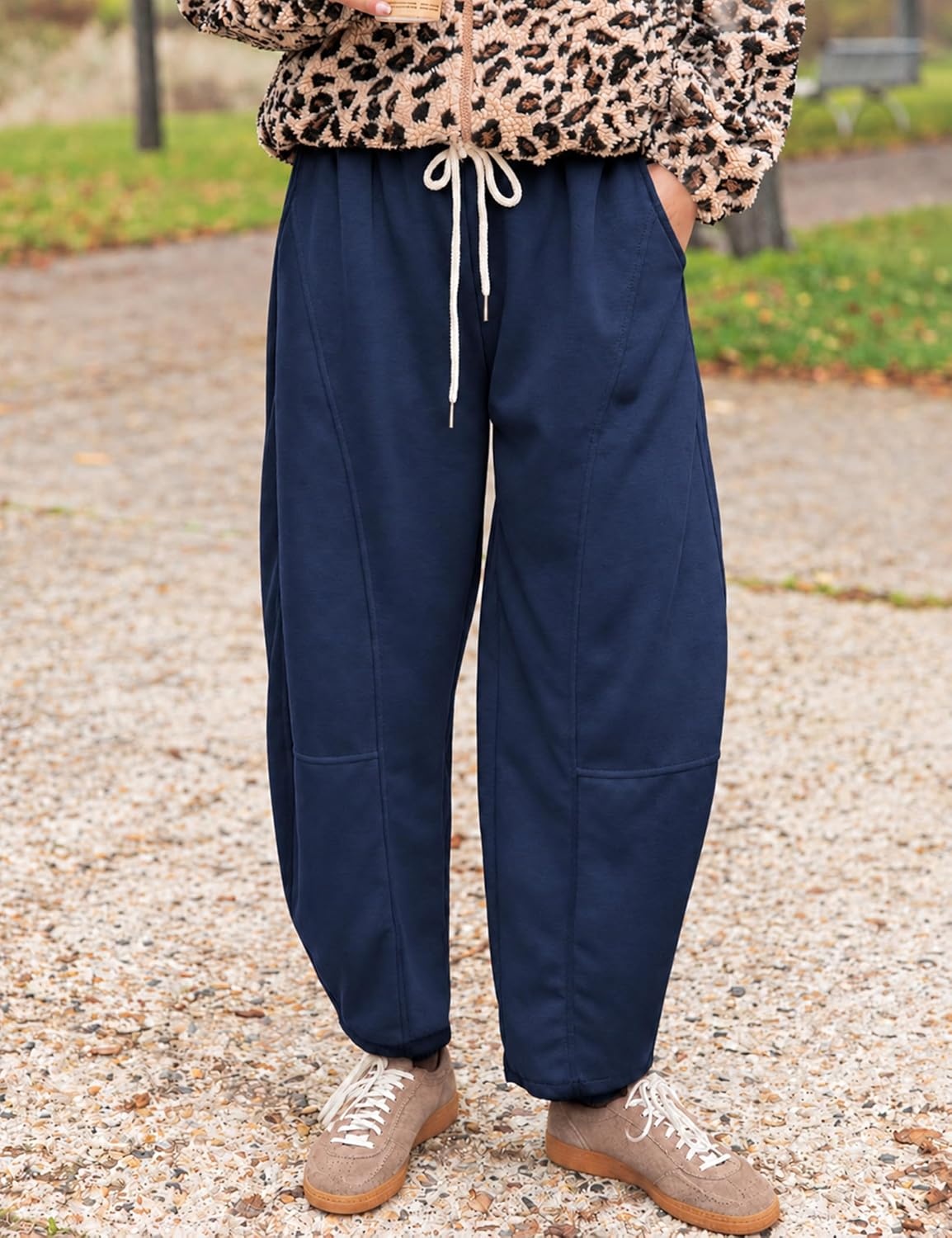 image:imageSpringrain Womens Barrel Leg Pants Drawstring CasualNavyS
