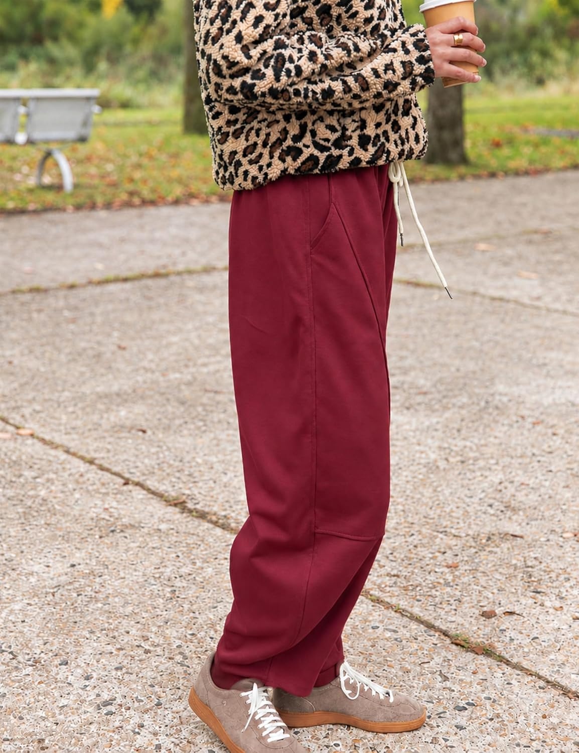 image:imageSpringrain Womens Barrel Leg Pants Drawstring CasualWineRedXS