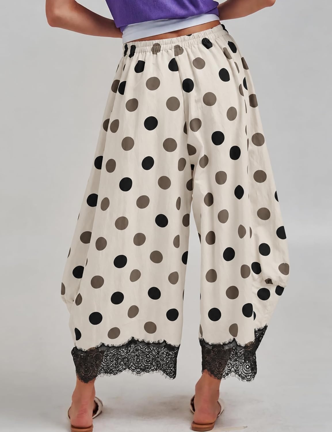 image:imageSpringrain Womens Polka Dot Drawstring Wide Leg PantsBlack