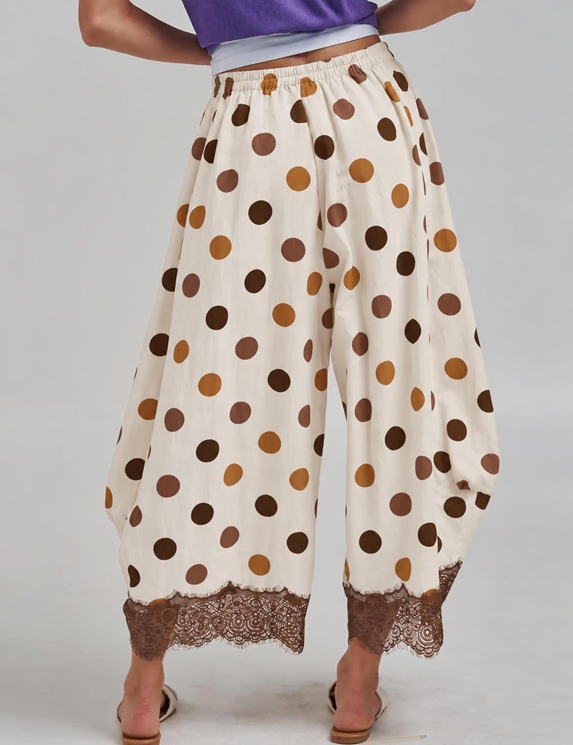 image:imageSpringrain Womens Polka Dot Drawstring Wide Leg PantsBrown