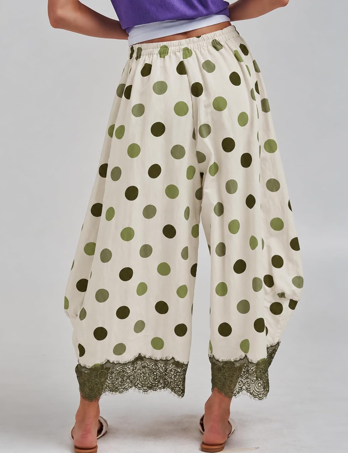 image:imageSpringrain Womens Polka Dot Drawstring Wide Leg PantsGreen