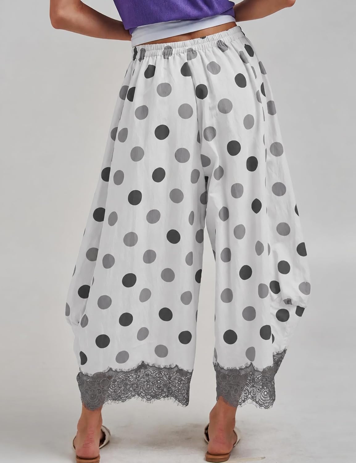 image:imageSpringrain Womens Polka Dot Drawstring Wide Leg PantsGrey